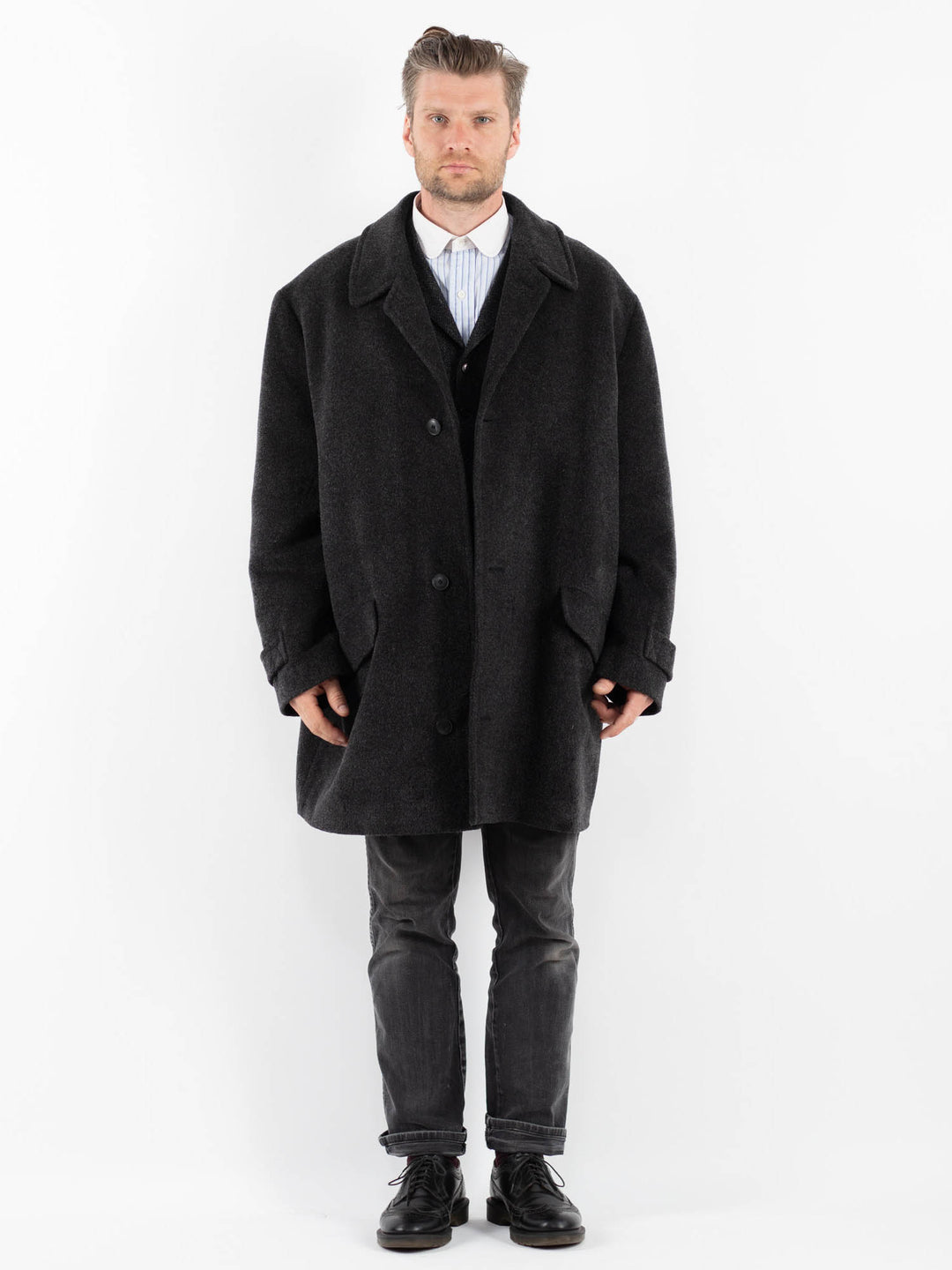 Vintage 80's Men Wool Coat in GrayZ1749