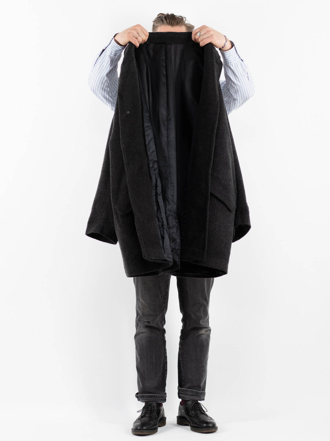 Vintage 80's Men Wool Coat in GrayZ1749