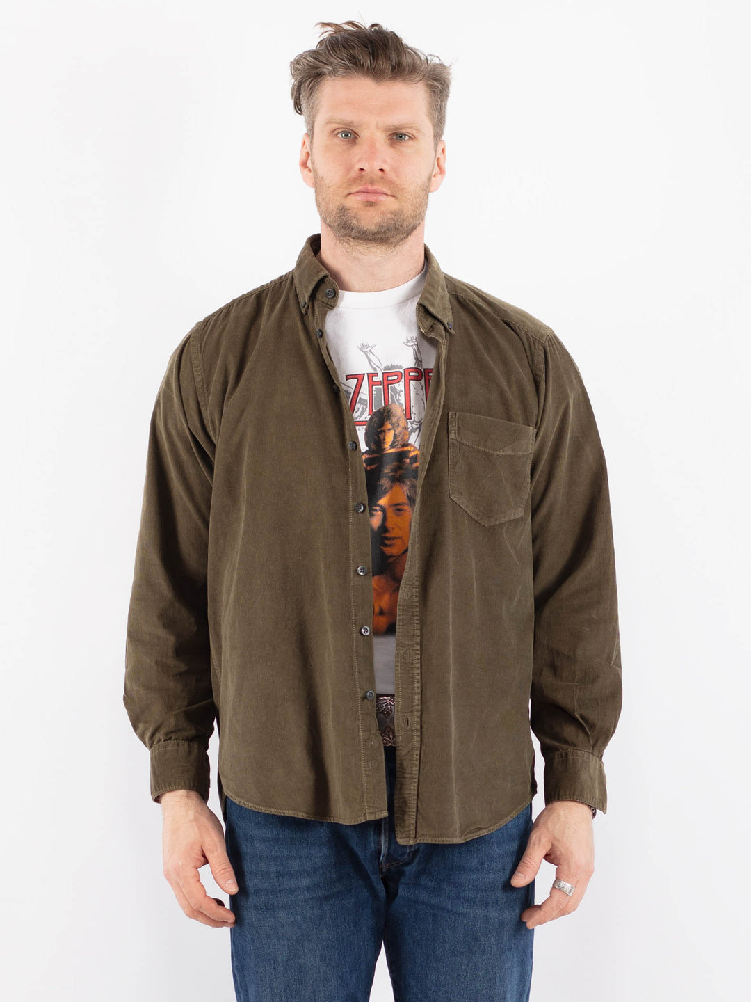 Vintage 90's Men Corduroy Shirt in GreenZ1481