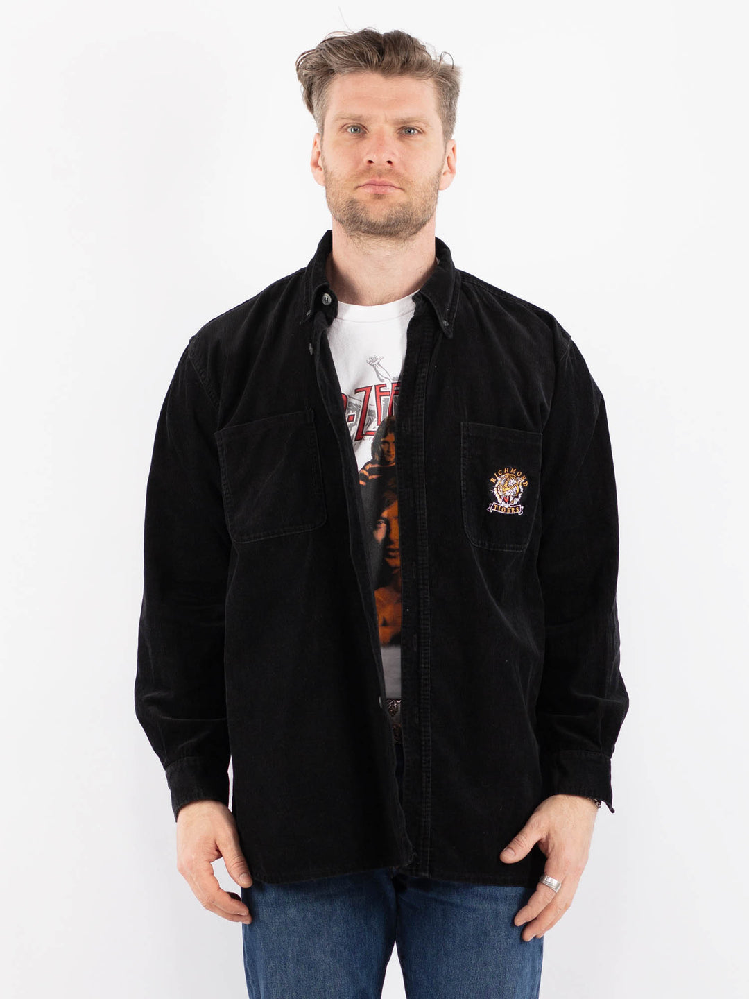 Vintage 90's Men Corduroy Shirt in BlackZ1485