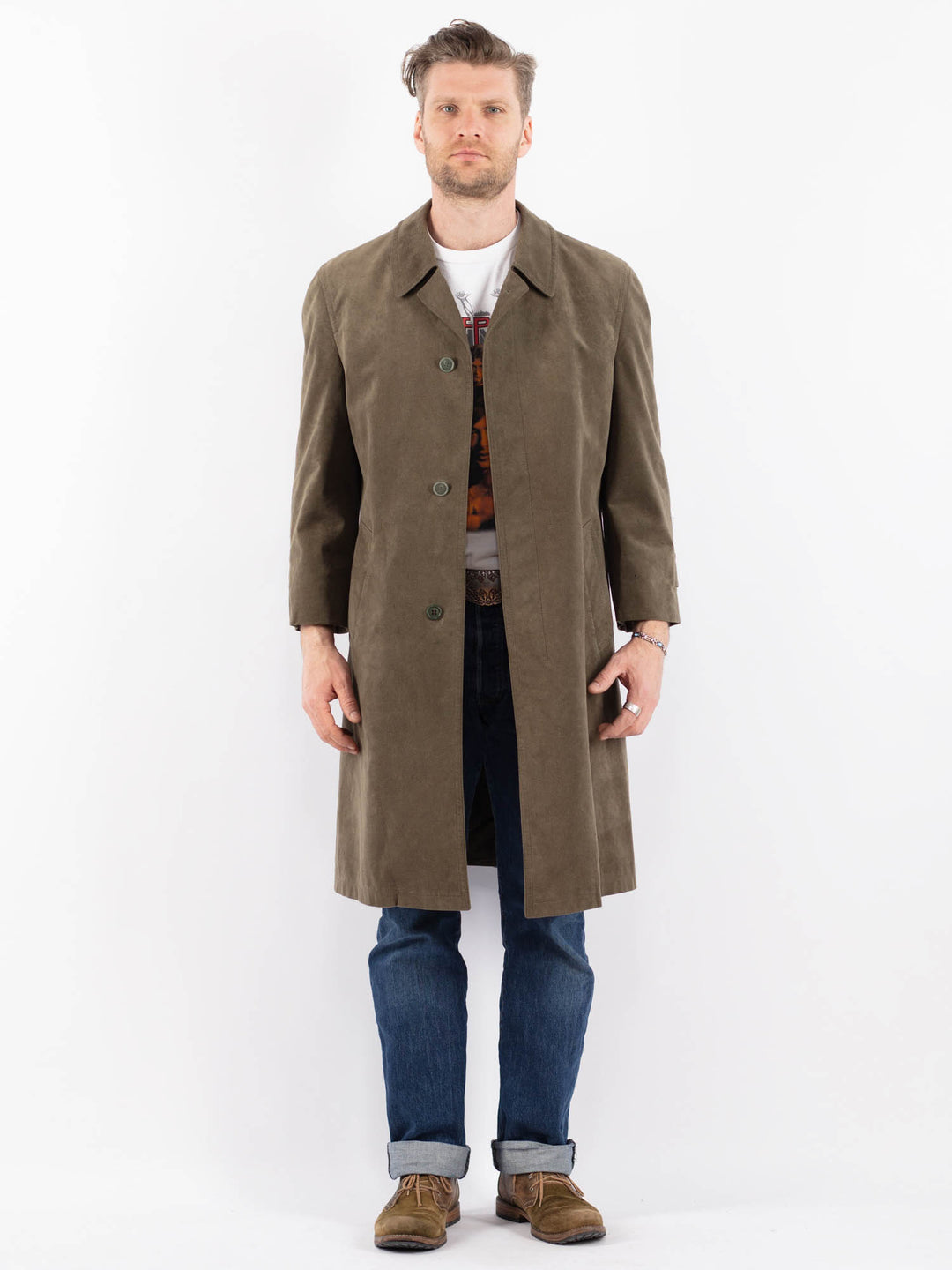 Vintage 90's Men Mac Coat in GreenZ1492