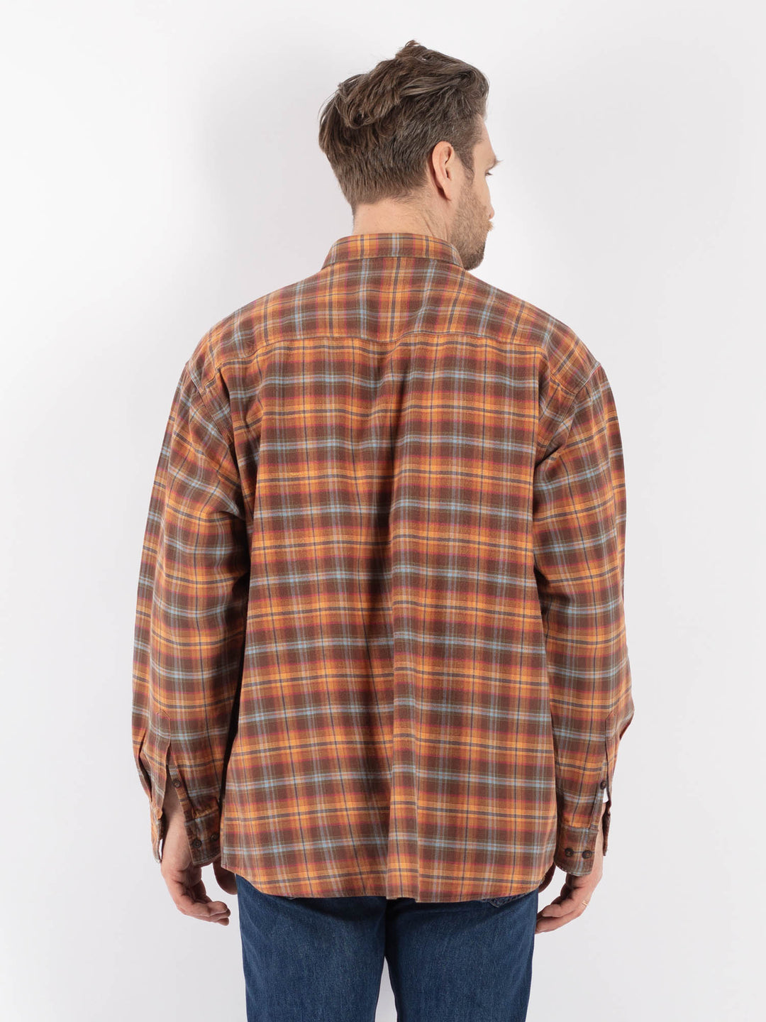 Vintage 90's Men Plaid Flannel Shirt in BrownZ1148