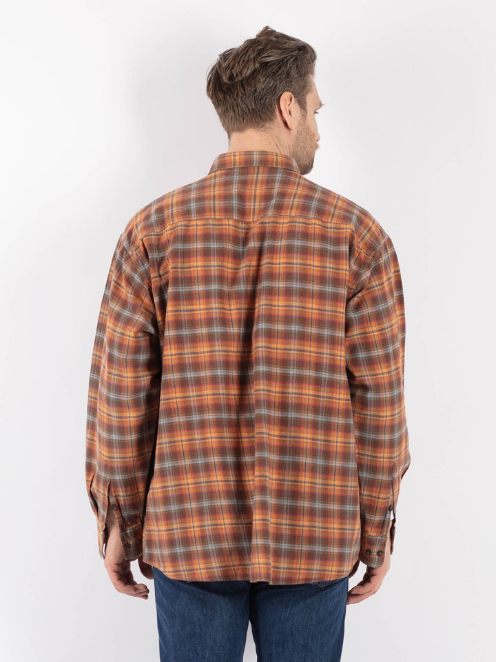 Vintage 90's Men Plaid Flannel Shirt in BrownZ1148