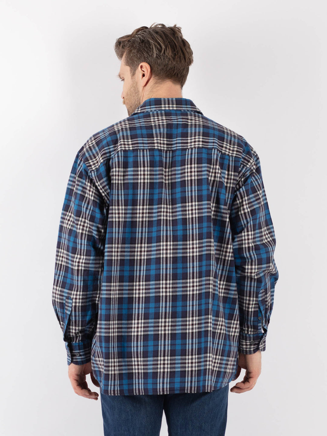 Vintage 90's Men Plaid Flannel Shirt in BlueZ1164