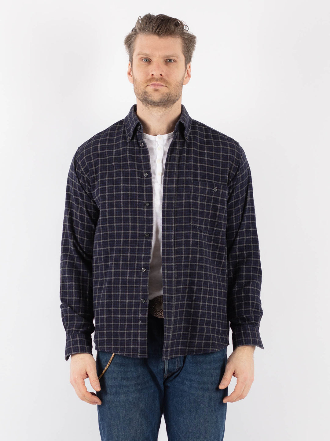 Vintage 90's Men Plaid Flannel Shirt in BlueZ1168