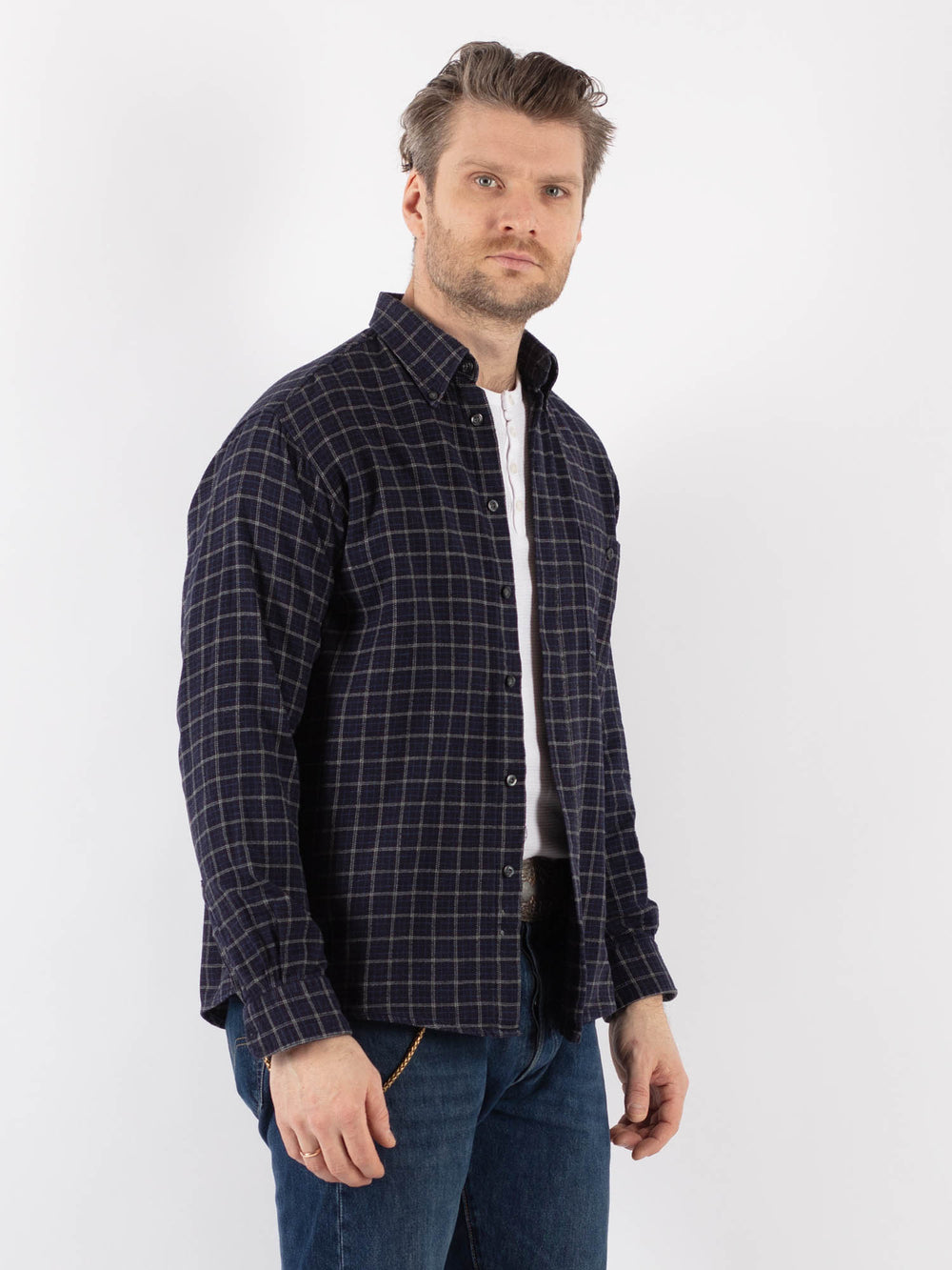 Vintage 90's Men Plaid Flannel Shirt in BlueZ1168