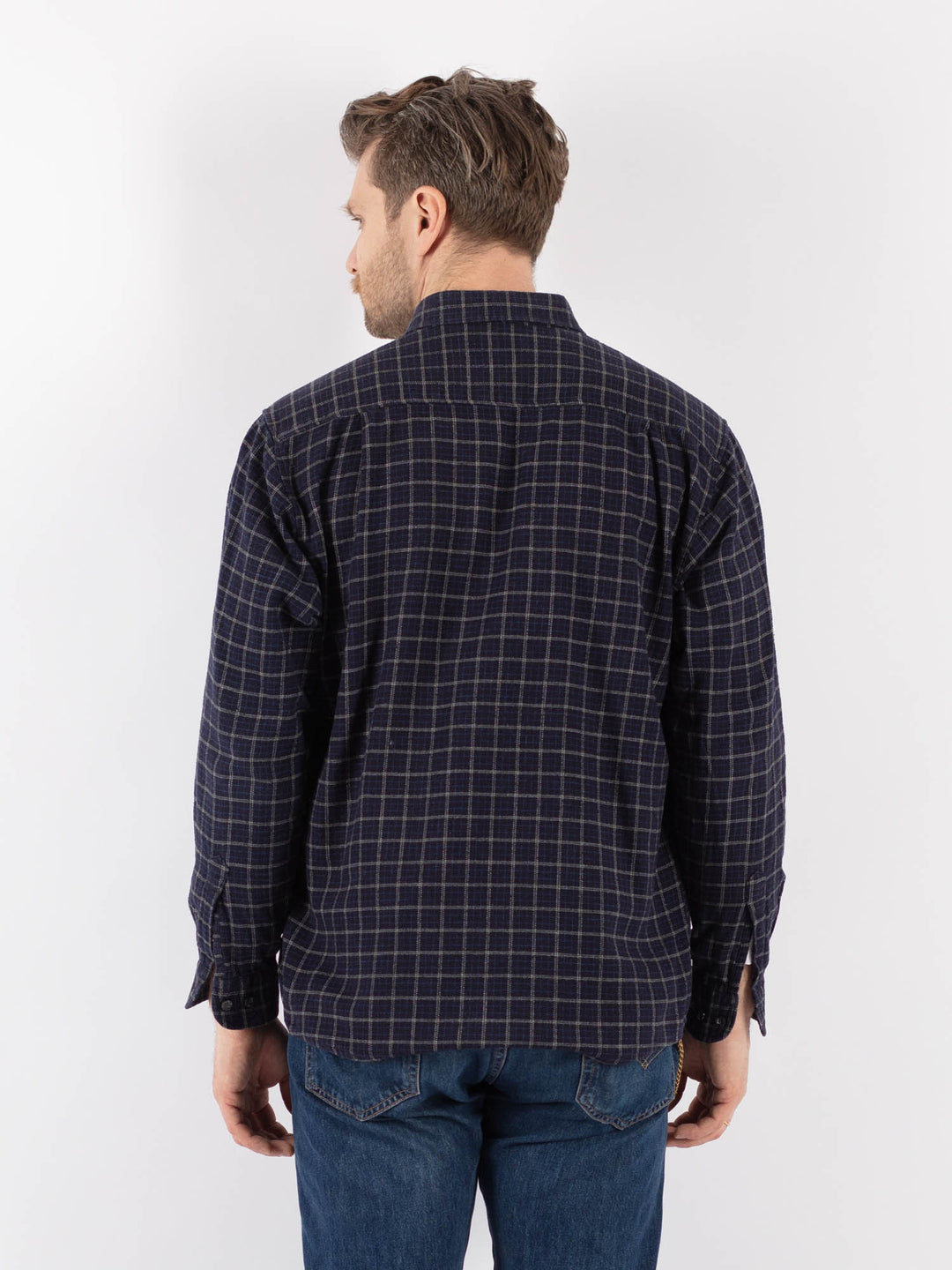 Vintage 90's Men Plaid Flannel Shirt in BlueZ1168