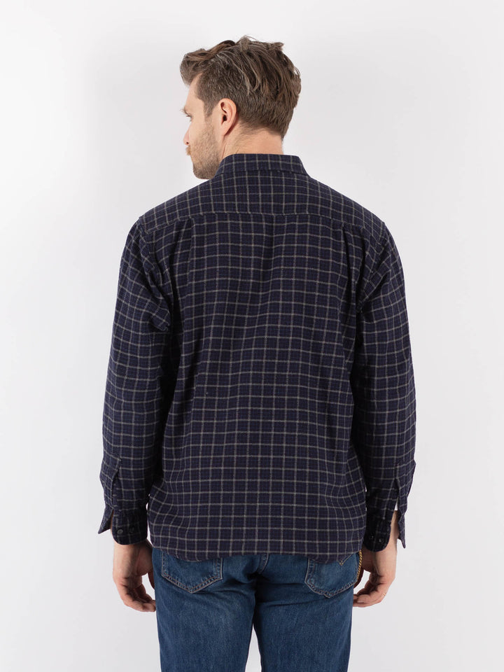 Vintage 90's Men Plaid Flannel Shirt in BlueZ1168