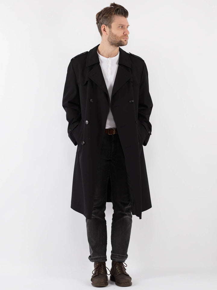 Vintage 90's Men Trench Coat in Black