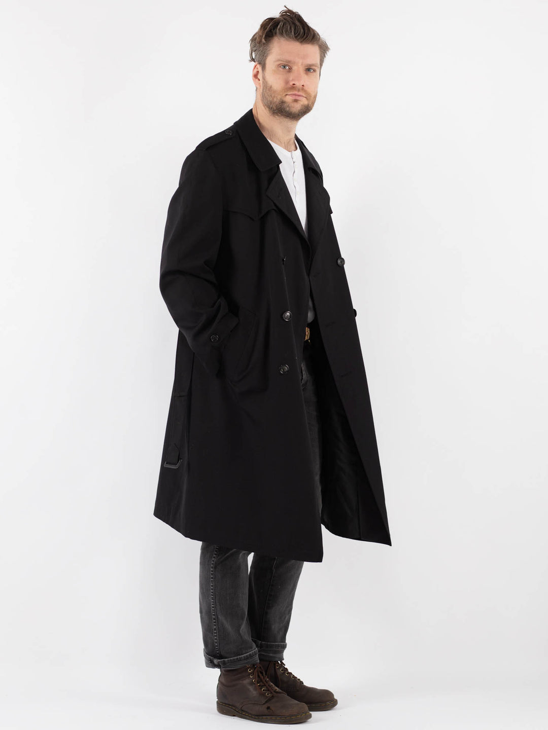 Vintage 90's Men Trench Coat in Black