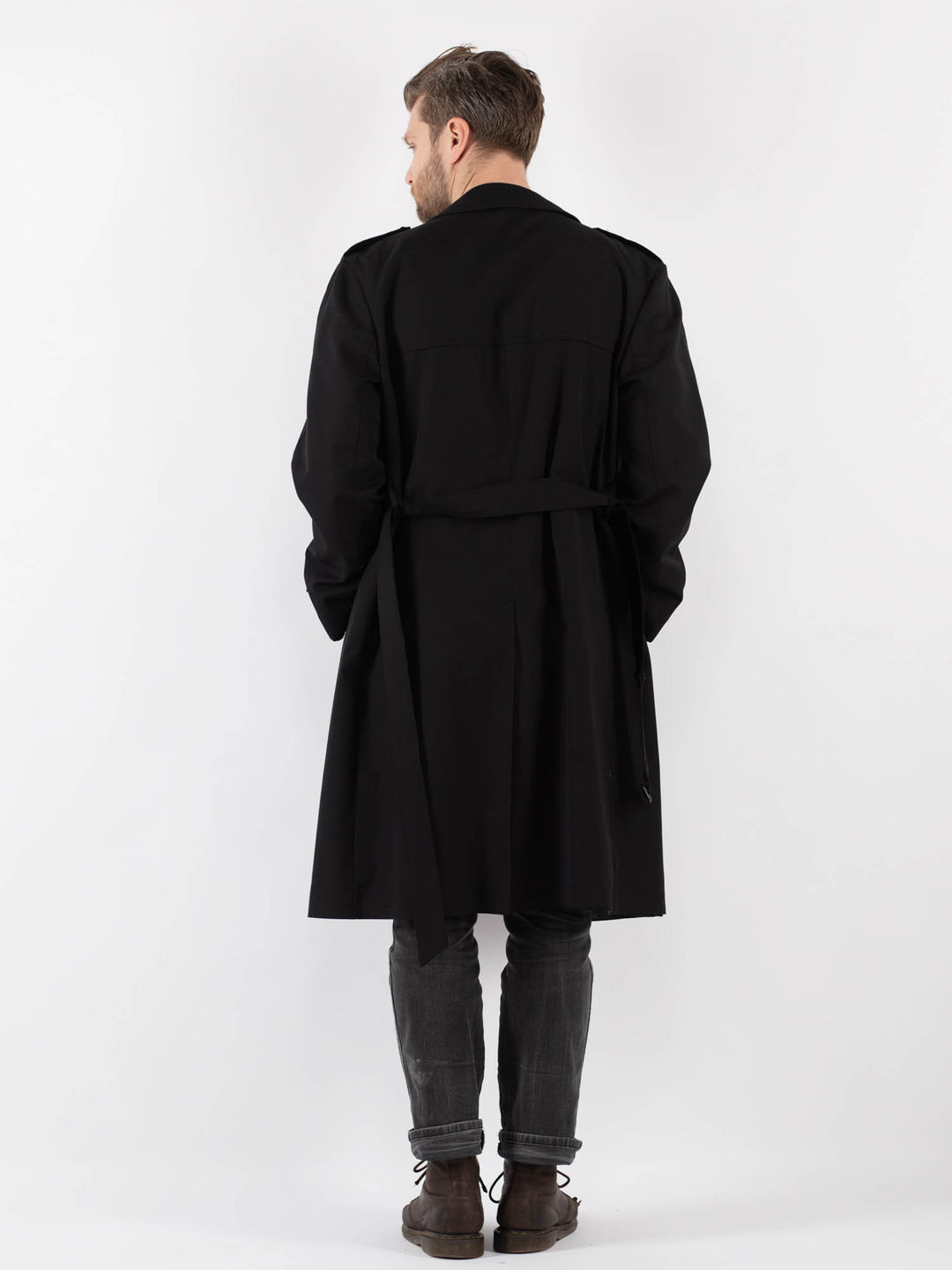 Vintage 90's Men Trench Coat in Black