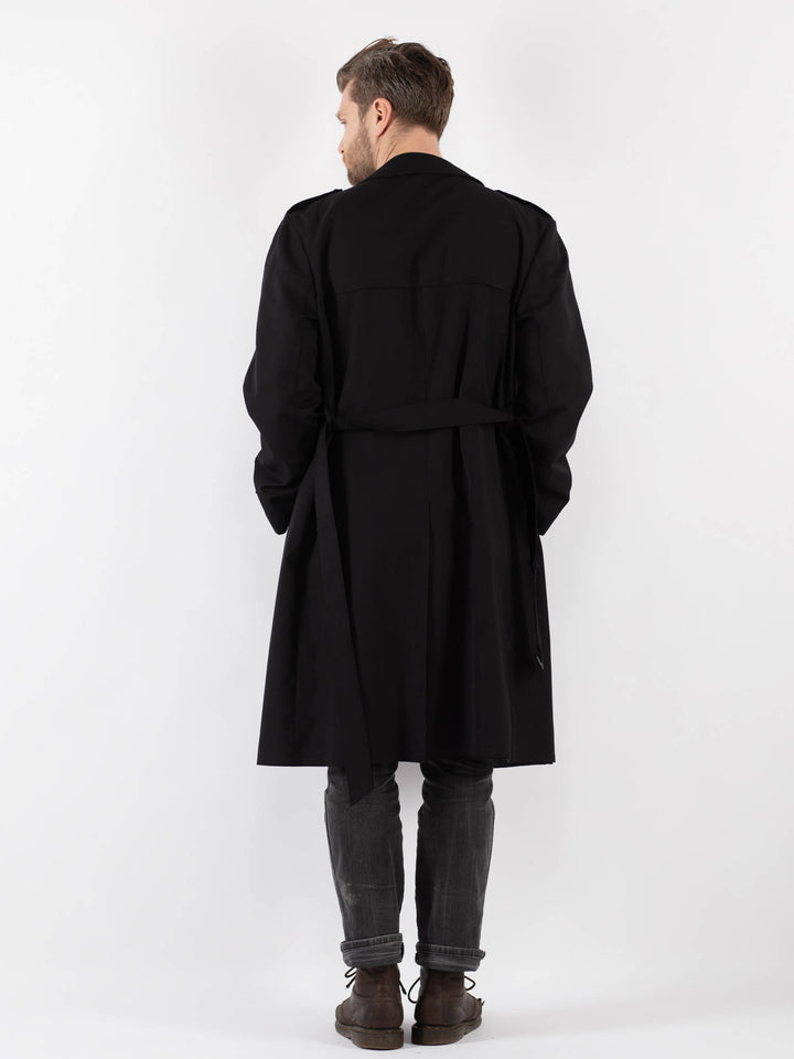 Vintage 90's Men Trench Coat in Black