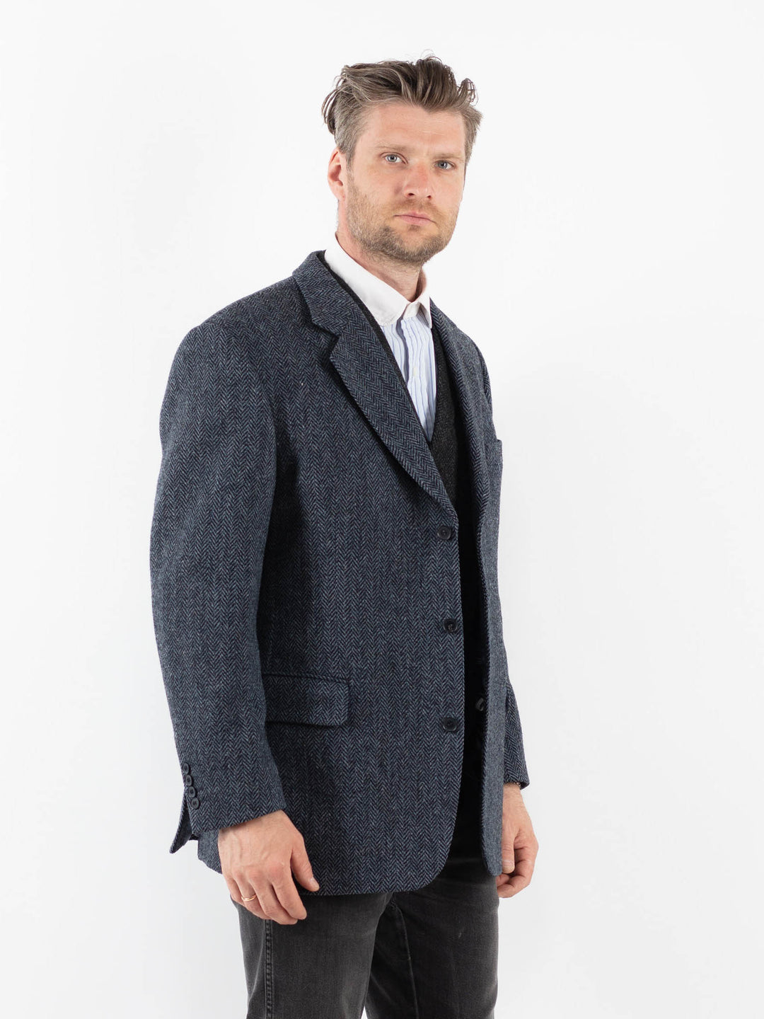 Vintage 90's Men Harris Tweed Jacket in BlueZ1722