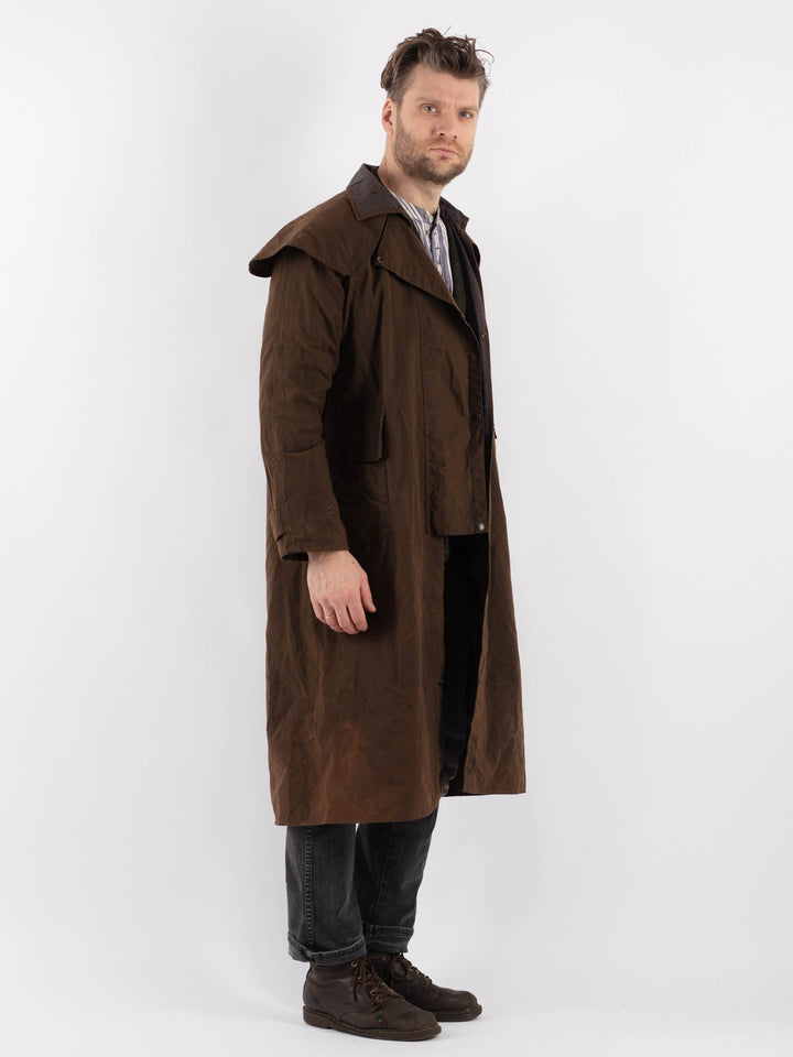 Vintage 90's Men Driza Bone Waxed Canvas Riding Coat in Brown - NorthernGrip