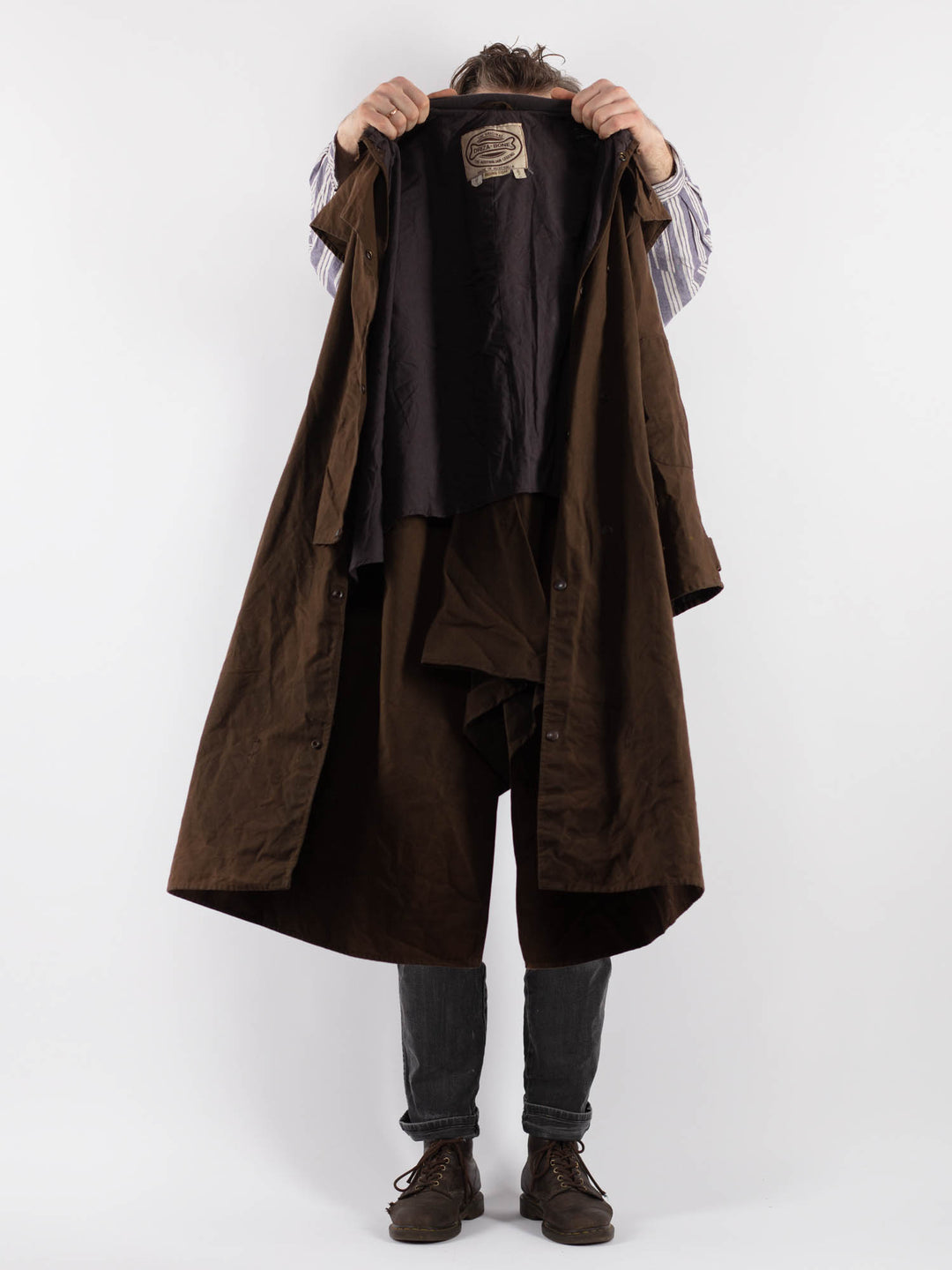 Vintage 90's Men Driza Bone Waxed Canvas Riding Coat in Brown - NorthernGrip