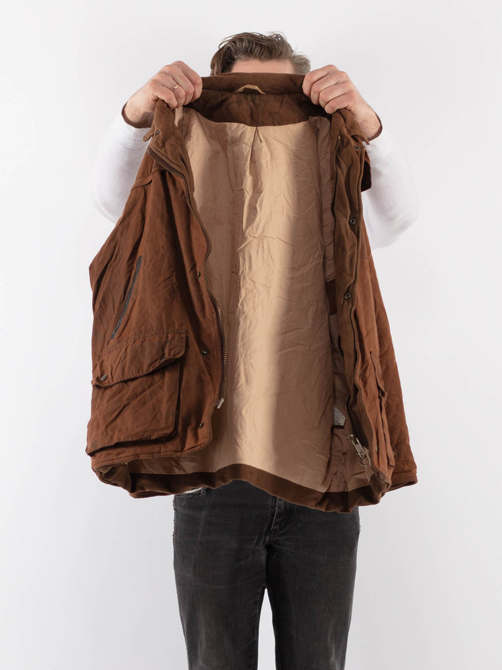 Vintage 90's Men Waxed Canvas Jacket in BrownZ923