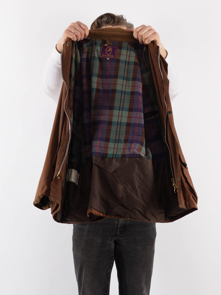 Vintage 90's Men Waxed Canvas Jacket in BrownZ924