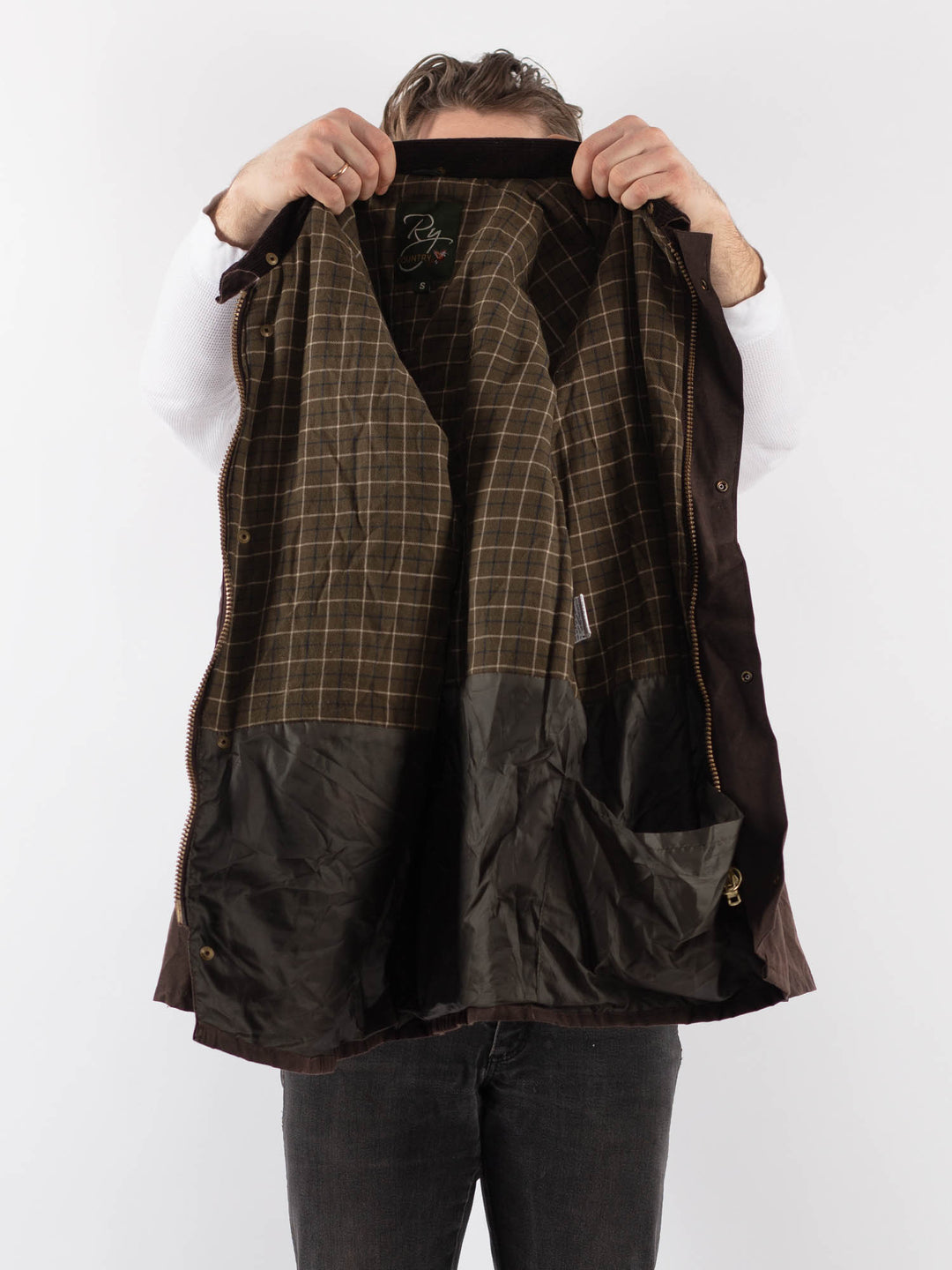 Vintage 90's Men Waxed Canvas Jacket in BrownZ889