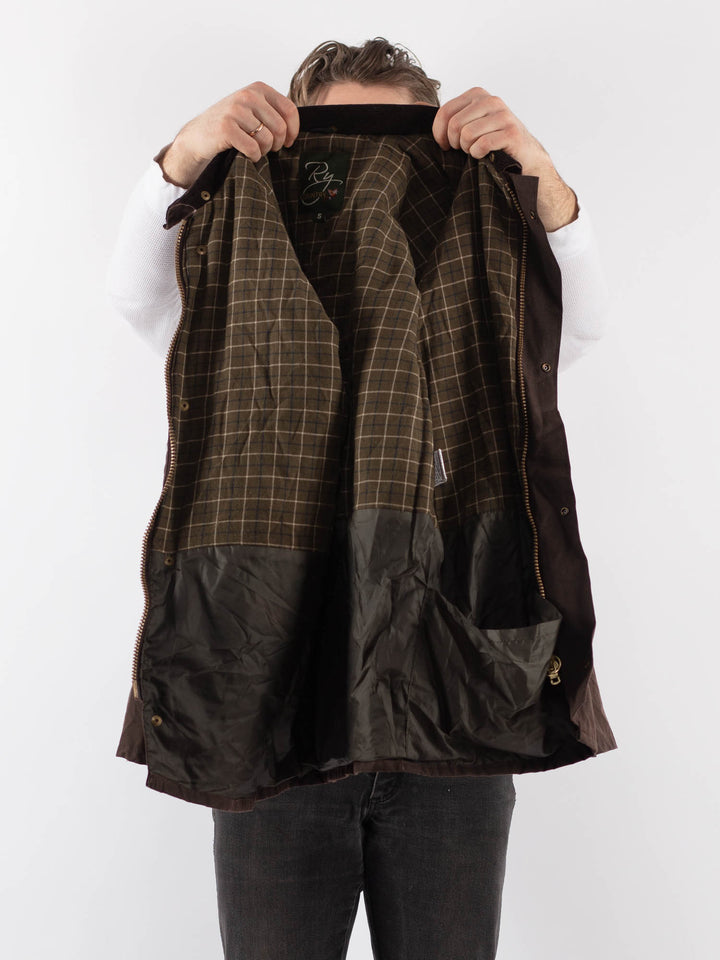 Vintage 90's Men Waxed Canvas Jacket in BrownZ889