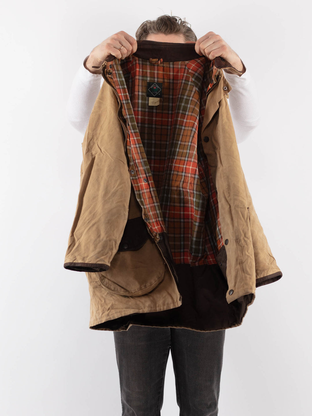 Vintage 90's Men Waxed Canvas Jacket in BeigeZ895