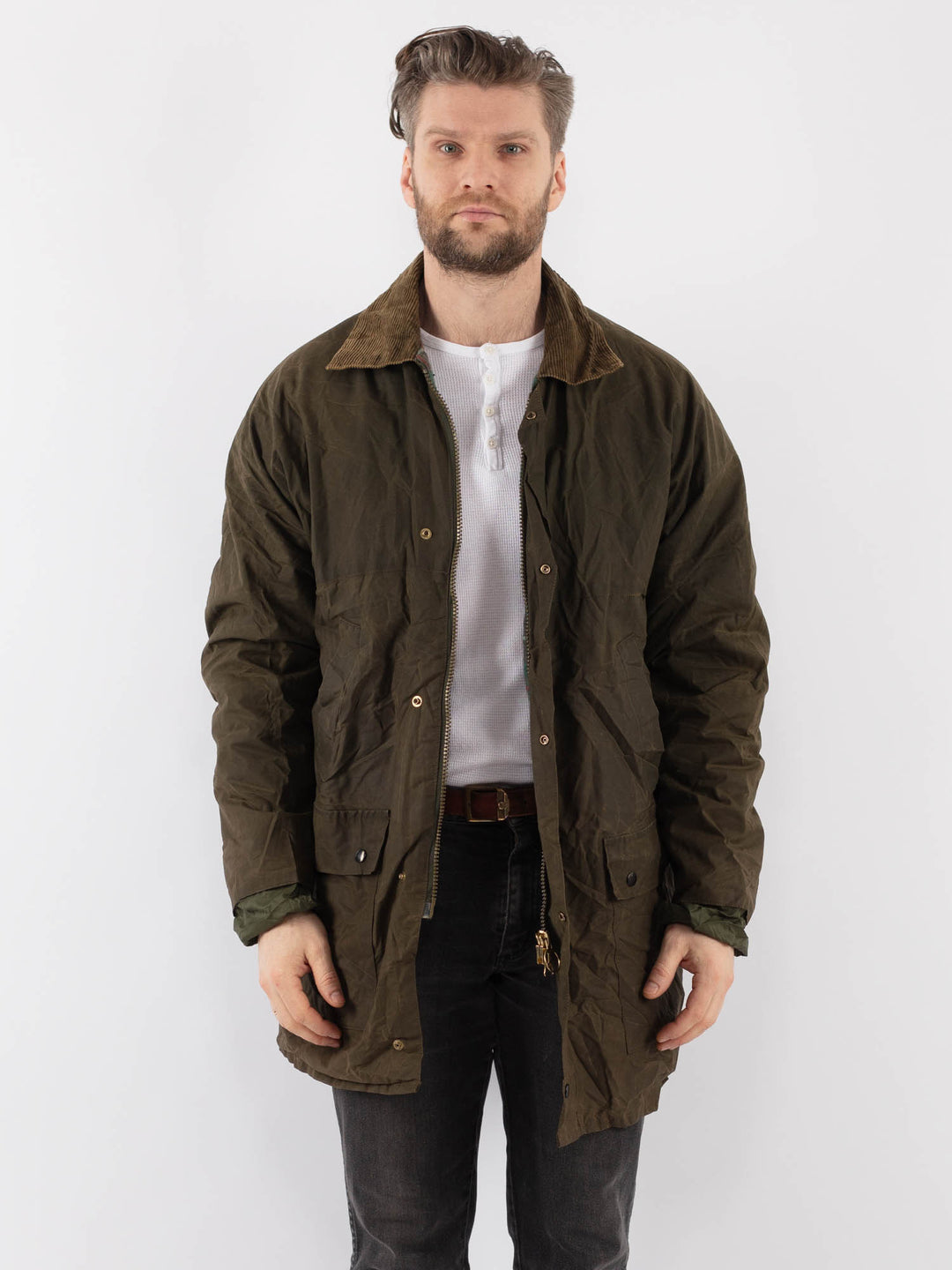 Vintage 90's Men Waxed Canvas Jacket in GreenZ896