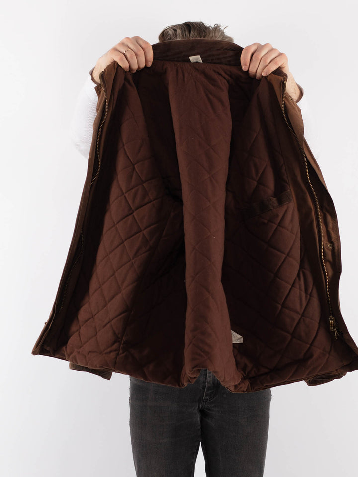 Vintage 90's Men Waxed Canvas Jacket in BrownZ914