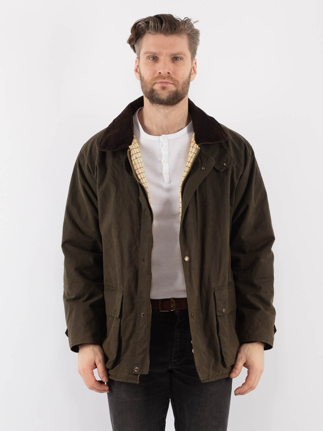 Vintage 90's Men Waxed Canvas Jacket in GreenZ915