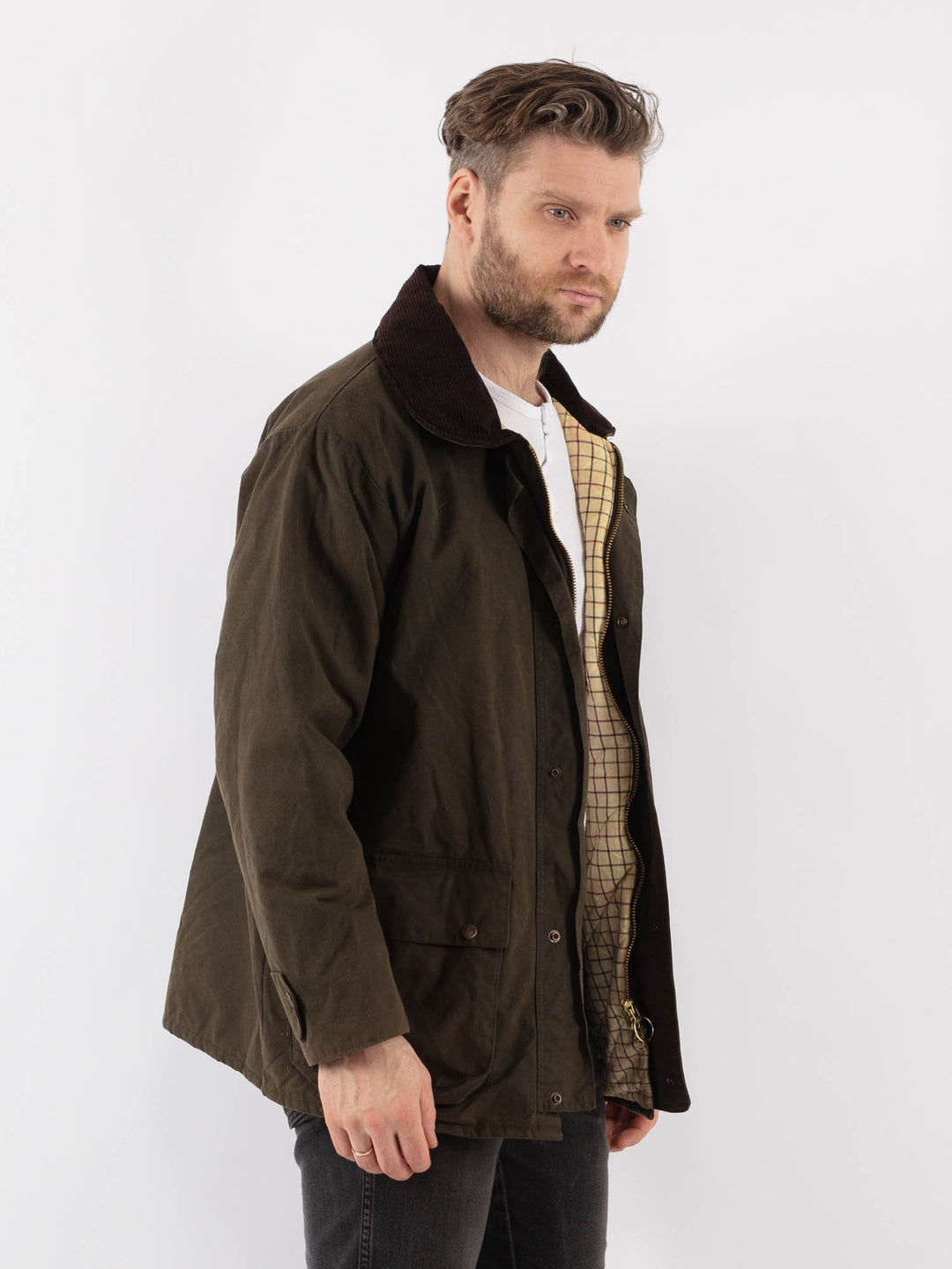 Vintage 90's Men Waxed Canvas Jacket in GreenZ915