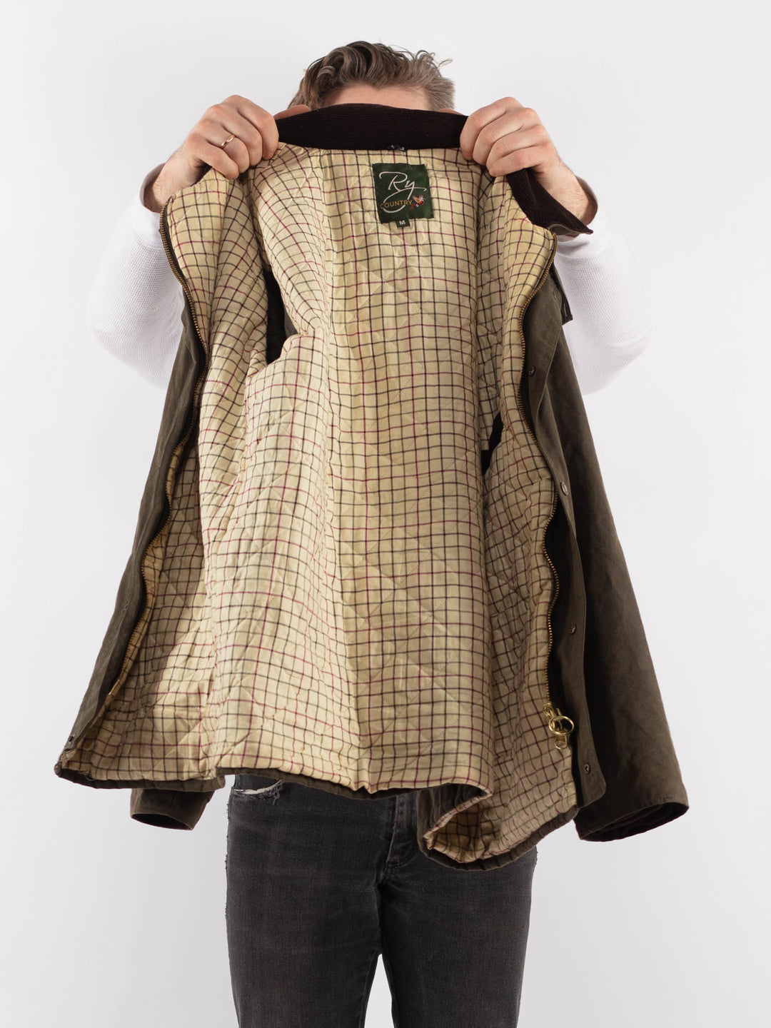 Vintage 90's Men Waxed Canvas Jacket in GreenZ915