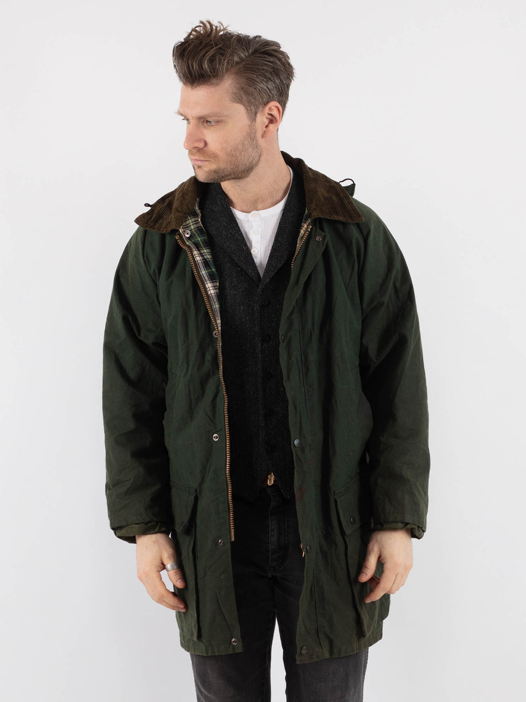 Vintage 90's Men Waxed Canvas Jacket in Green - NorthernGrip