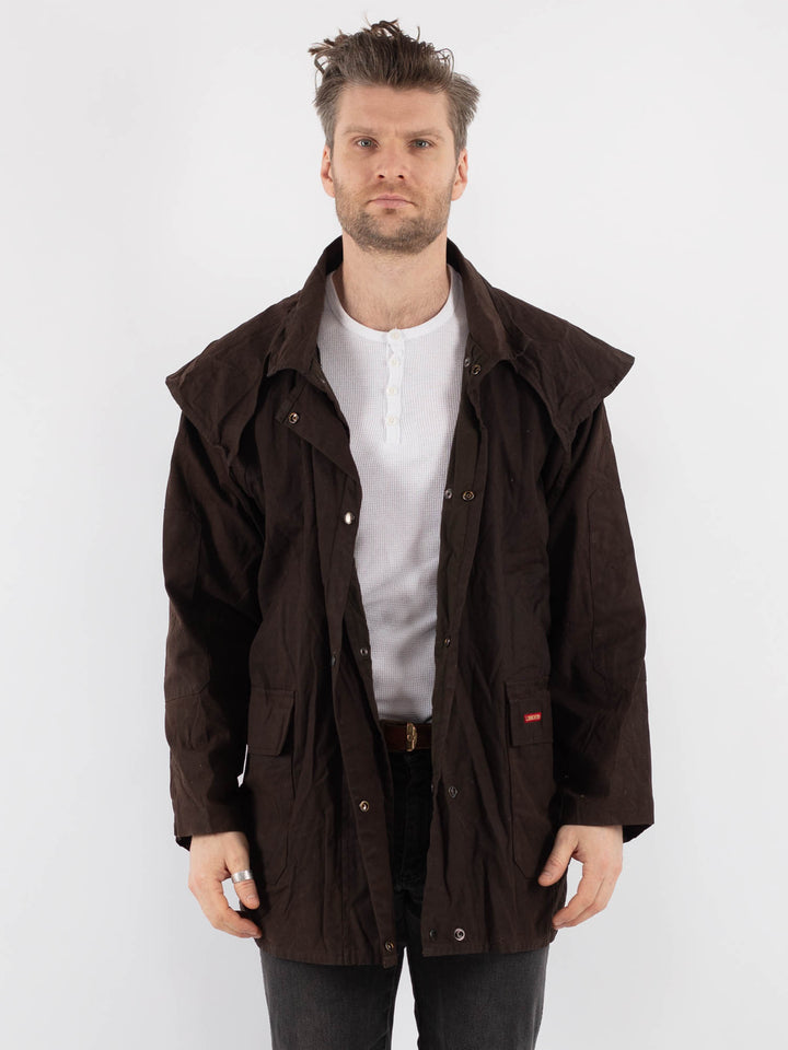 Vintage 90's Men Waxed Canvas Jacket in Brown - NorthernGrip