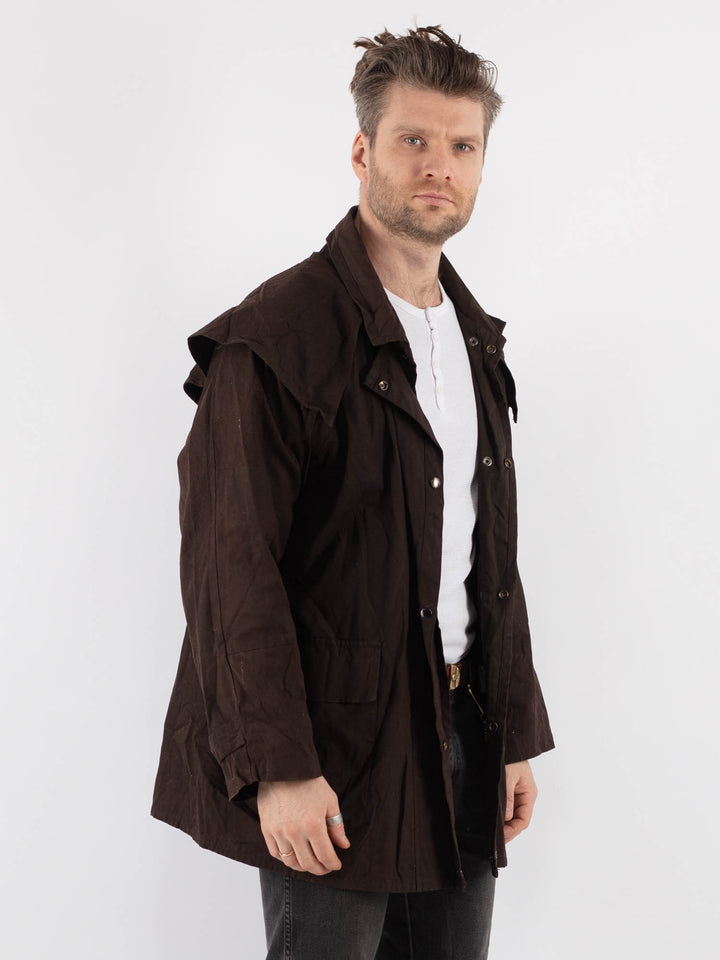 Vintage 90's Men Waxed Canvas Jacket in Brown - NorthernGrip