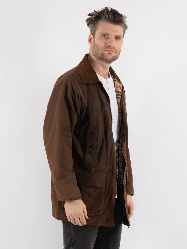 Vintage 90's Men Waxed Canvas Jacket in Brown - NorthernGrip