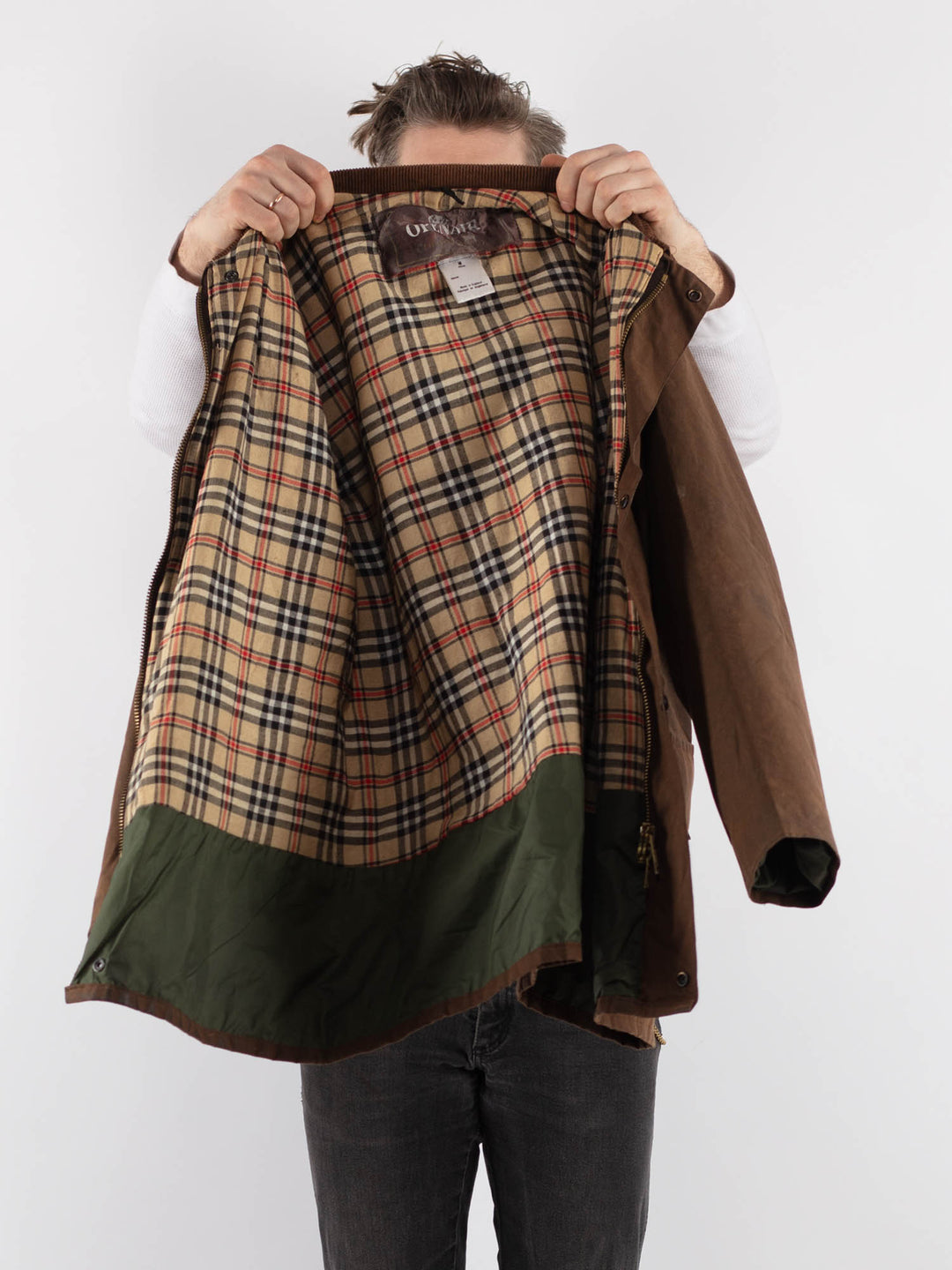 Vintage 90's Men Waxed Canvas Jacket in Brown - NorthernGrip