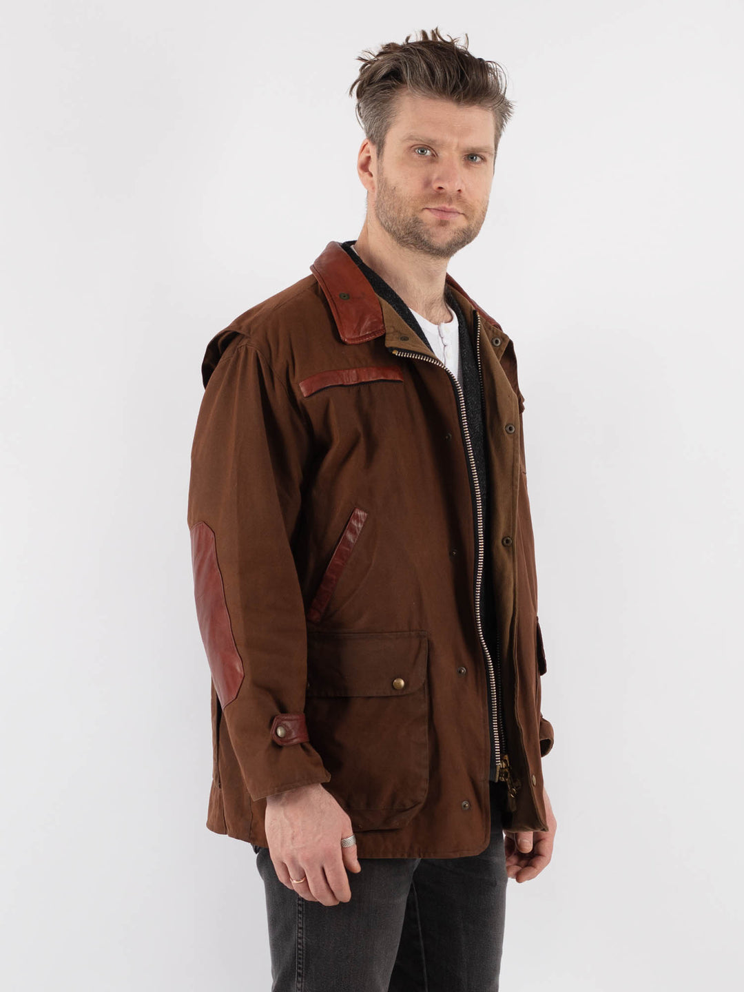 Vintage 90's Men Waxed Canvas Jacket in Brown - NorthernGrip