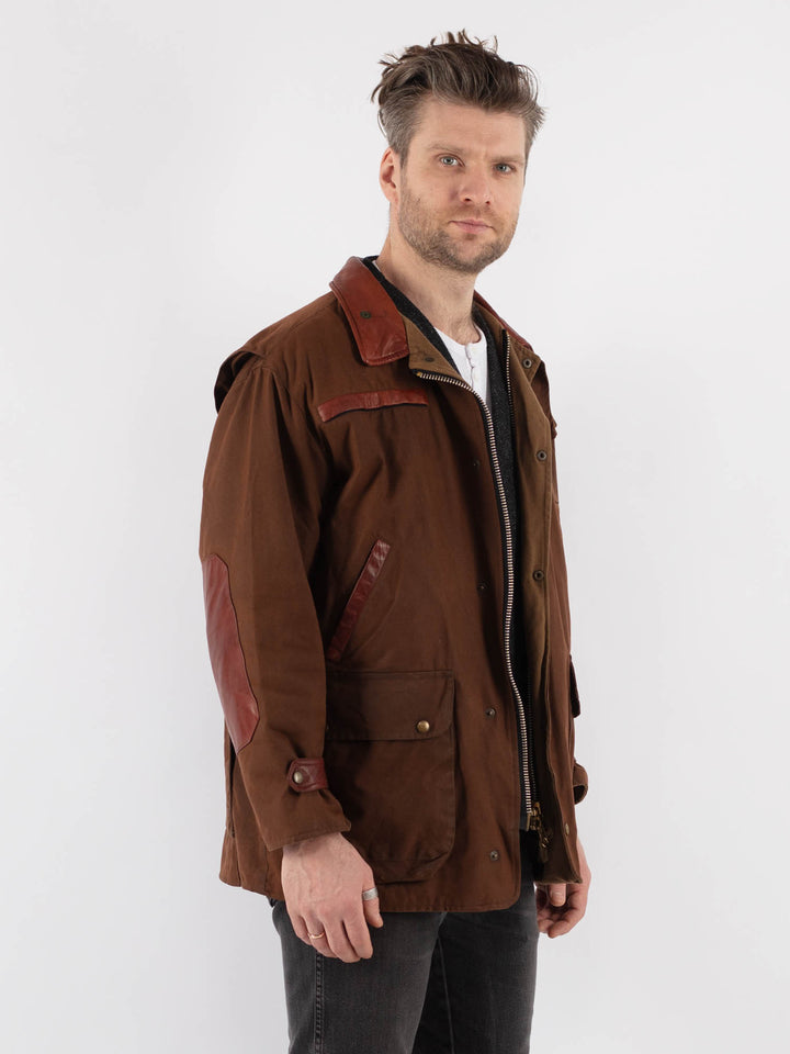 Vintage 90's Men Waxed Canvas Jacket in Brown - NorthernGrip