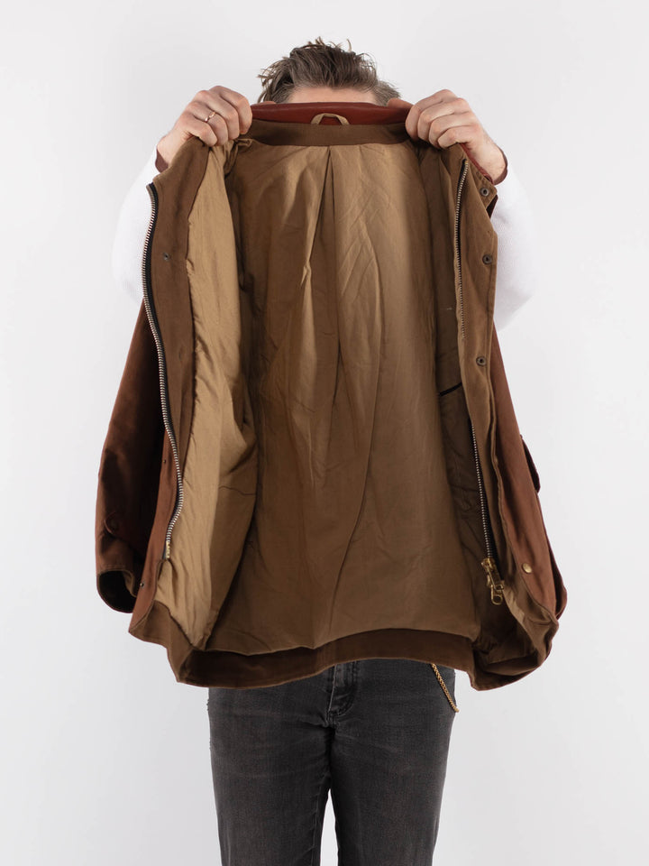 Vintage 90's Men Waxed Canvas Jacket in Brown - NorthernGrip