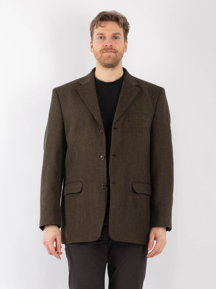 Vintage 90's Men Wool Blazer Jacket in BrownZ1294