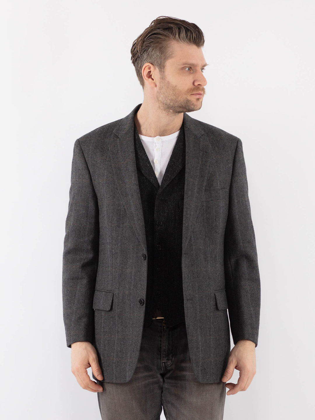Vintage 90's Men Wool Blazer Jacket in GrayZ1044
