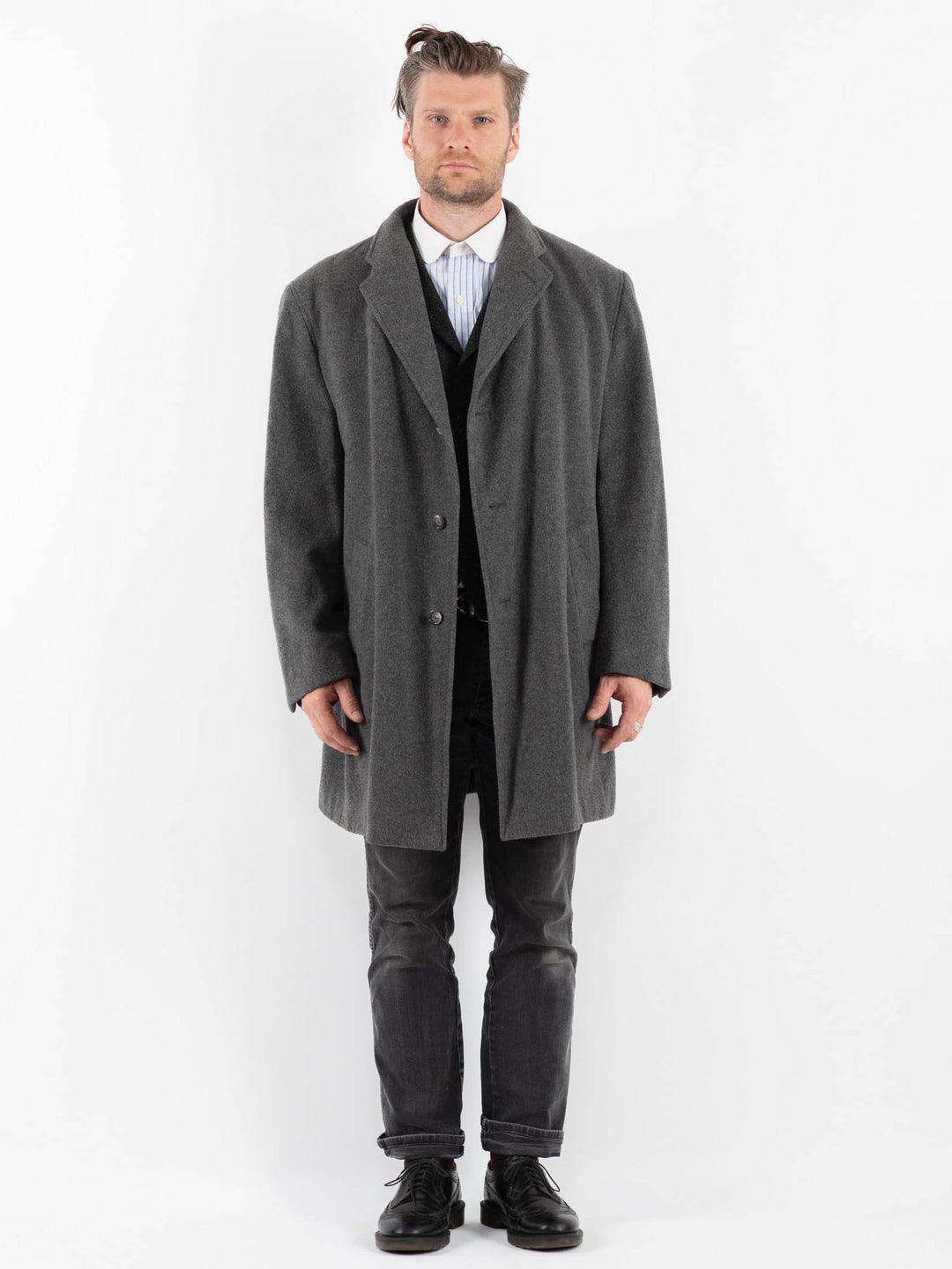 Vintage 90's Men Wool Blend Coat in GrayZ1757