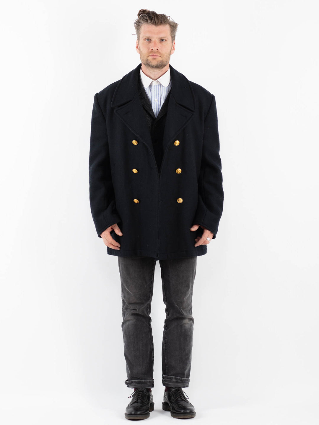 Vintage 90's Men Wool Coat in BlueZ1739