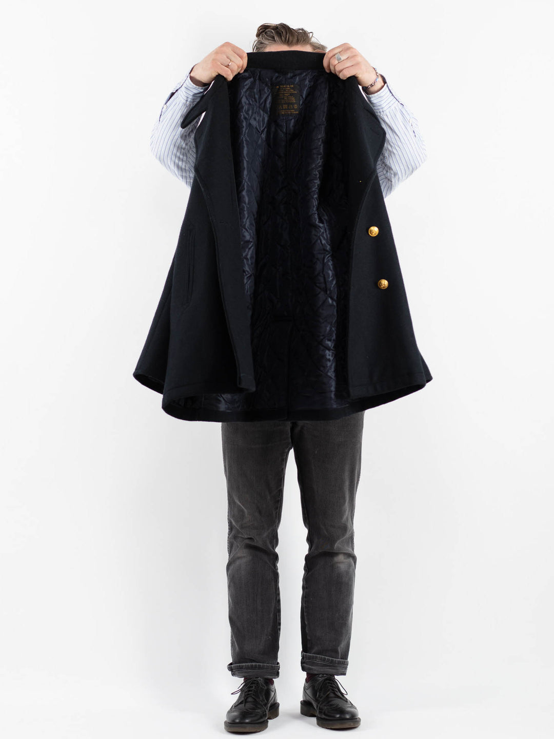 Vintage 90's Men Wool Coat in BlueZ1739