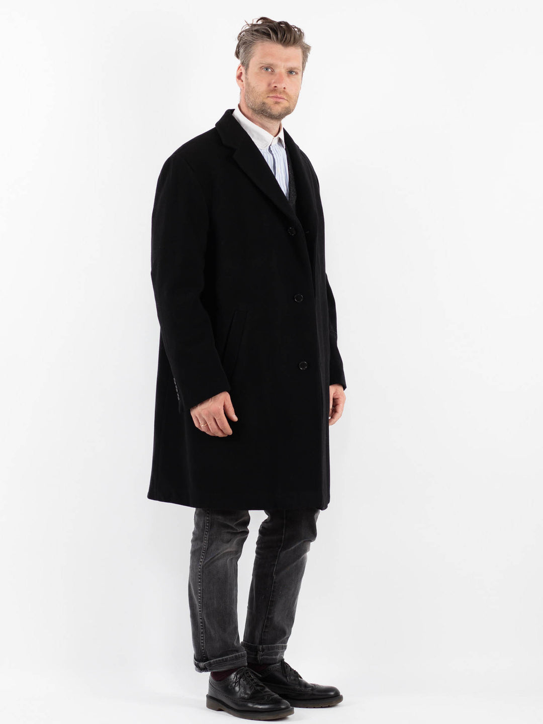 Vintage 90's Men Wool Blend Coat in BlackZ1745