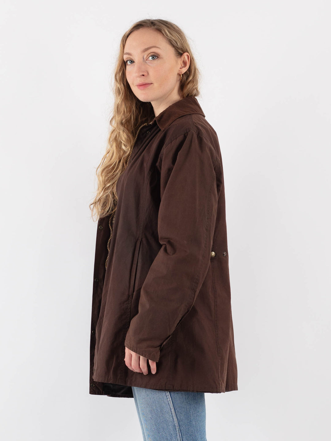 Vintage 90's Women Waxed Cotton Jacket in BrownV9401