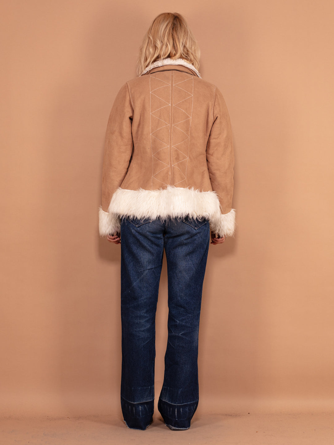 Vintage 00's Women Faux Suede Jacket in Beige - NorthernGrip
