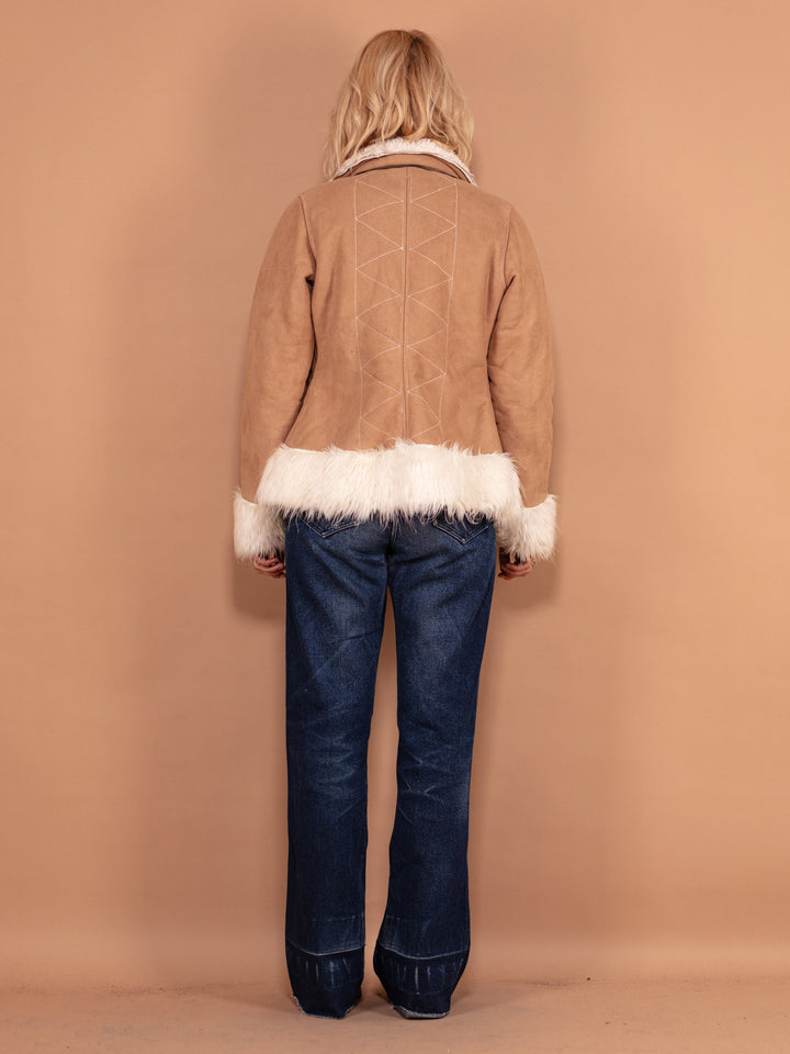 Vintage 00's Women Faux Suede Jacket in Beige - NorthernGrip