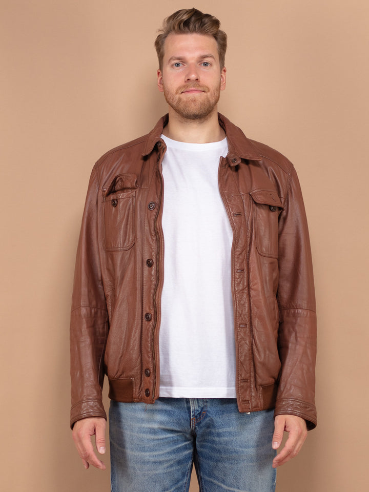 Vintage 00's Men Leather Jacket in Brown - NorthernGrip