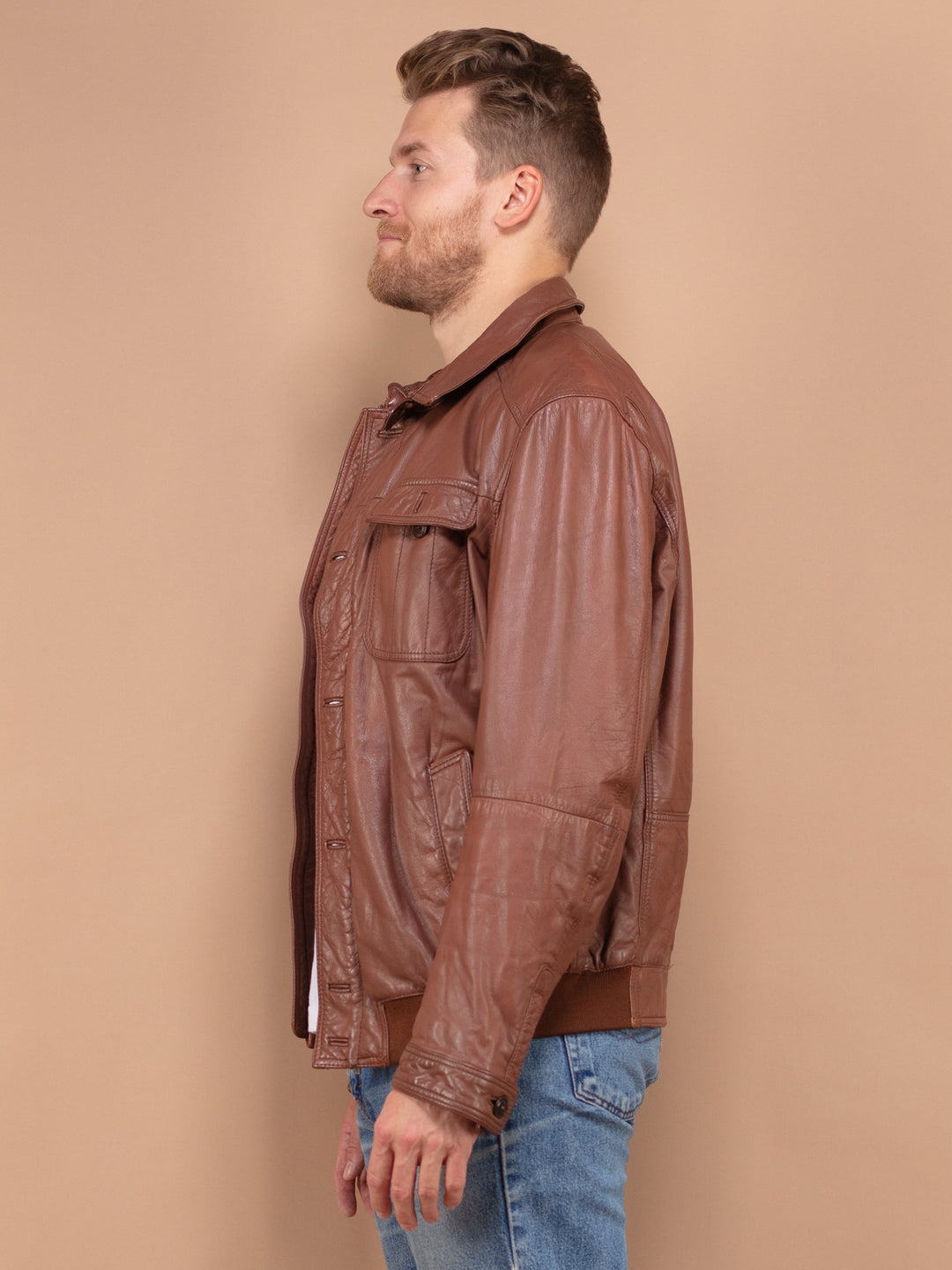 Vintage 00's Men Leather Jacket in Brown - NorthernGrip