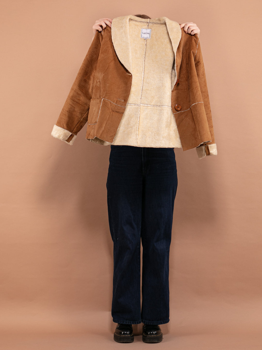 Vintage 90's Women Faux Shearling Jacket in Brown - NorthernGrip