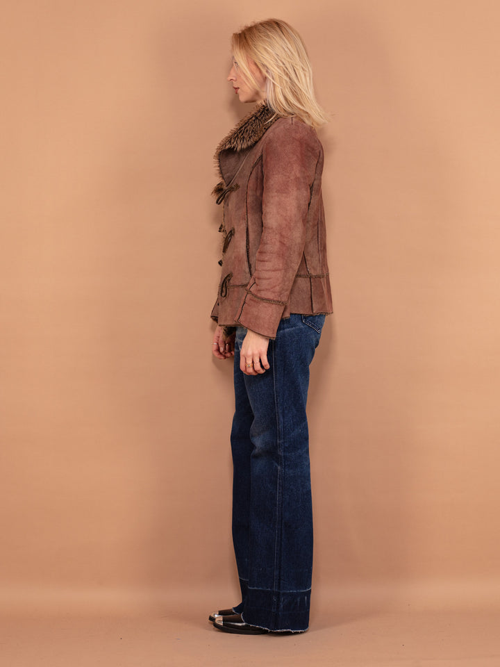 Vintage 90's Women Faux Sheepskin Jacket in Brown - NorthernGrip